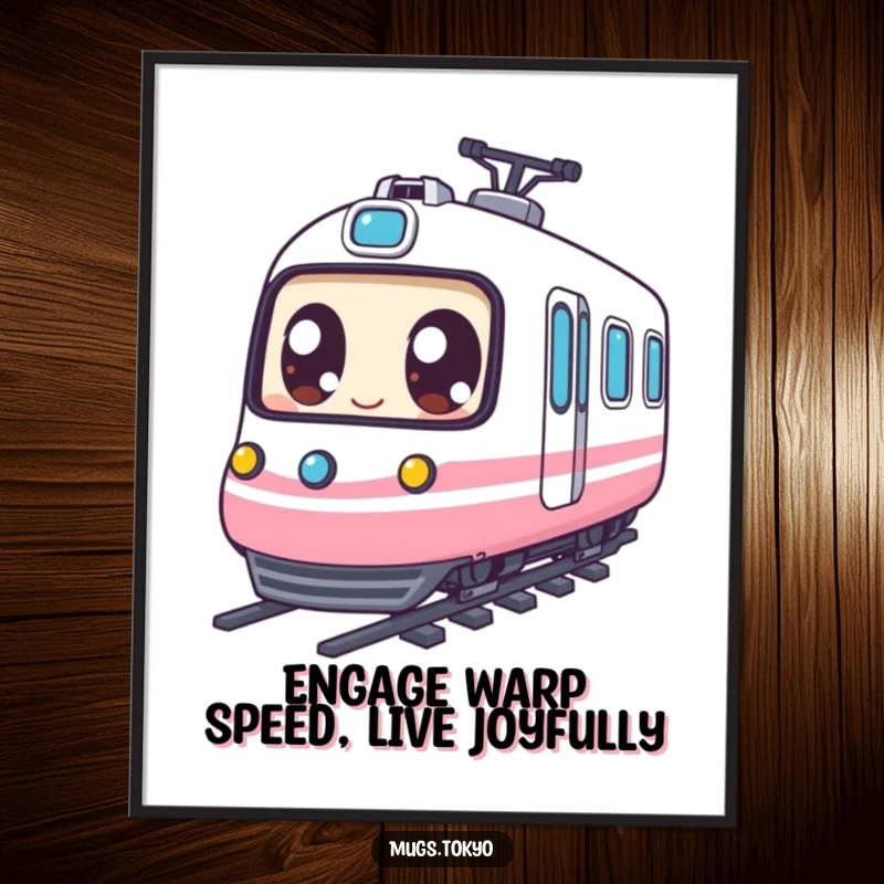 Funny Free Printable Wall Art featuring a character with giant eyes happily riding a miniature bullet train, bringing joy to any room.