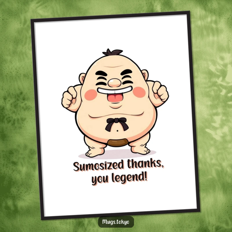 Funny Free Printable Wall Art: A sumo wrestler striking a proud, grinning pose, radiating confidence and humor.