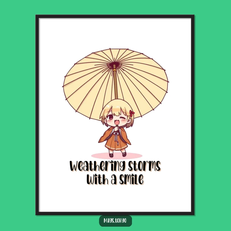 Free Printable Wall Art: Funny Umbrella Struggle Downloadable Decor, Japanese Humor Art