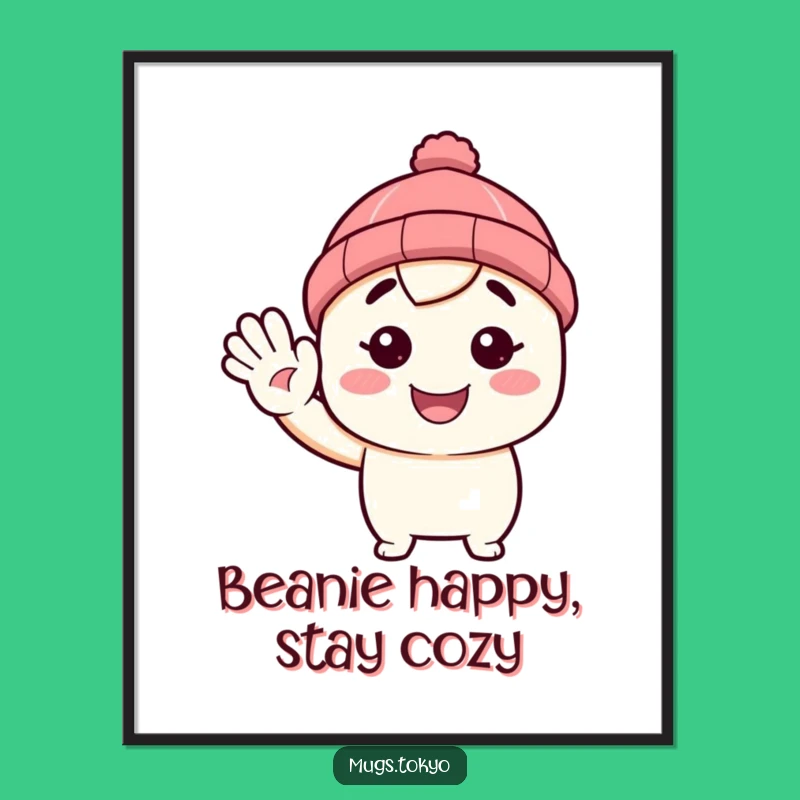 Funny Free Printable Wall Art: Beanie Character Waving, Quirky Downloadable Decor