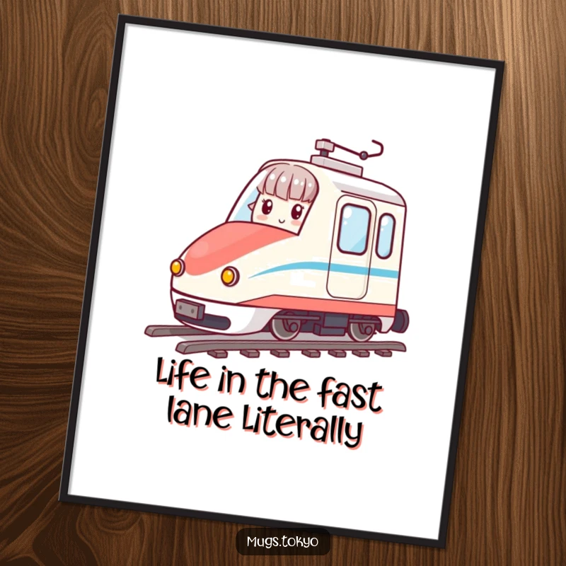 Funny Free Printable Wall Art: Whimsical character comically riding a miniature bullet train, capturing a moment of playful speed.