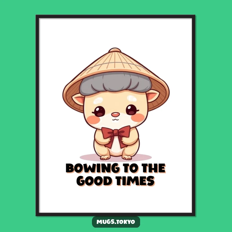 Funny Free Printable Wall Art Cute Japanese Hat Creature Shy Bow Downloadable Art