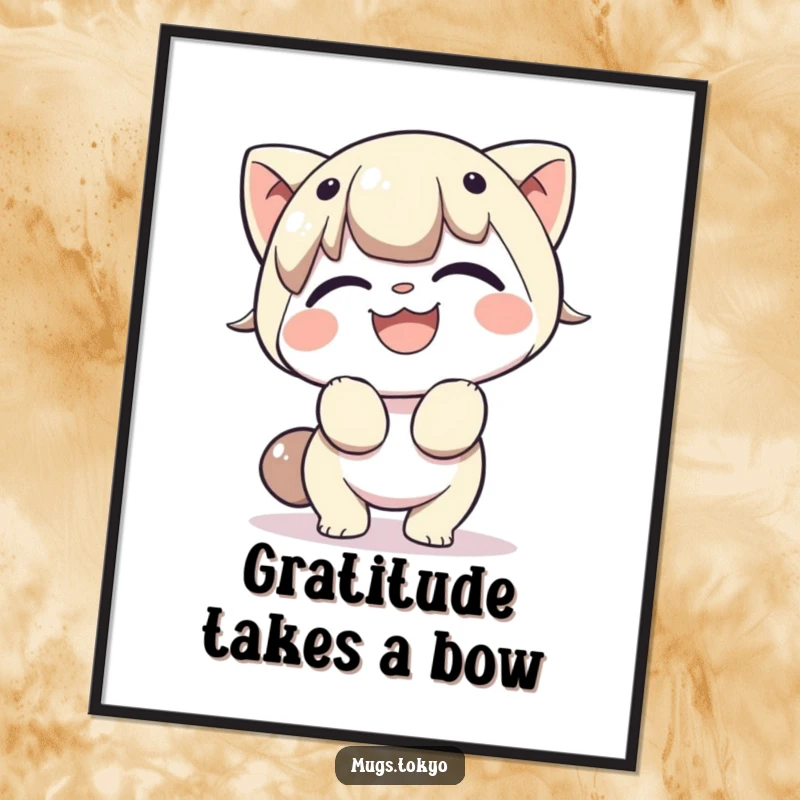 Funny Free Printable Wall Art: Character doing a cheerful, deep bow with a wide grin, adding humorous decor.