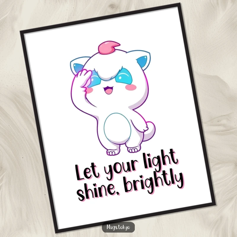 Funny Free Printable Wall Art of a character playfully shielding its eyes from bright neon lights, creating a cool, vibrant atmosphere.