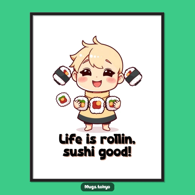 Funny Sushi Juggling Character Free Printable Wall Art, Hilarious Downloadable Decor