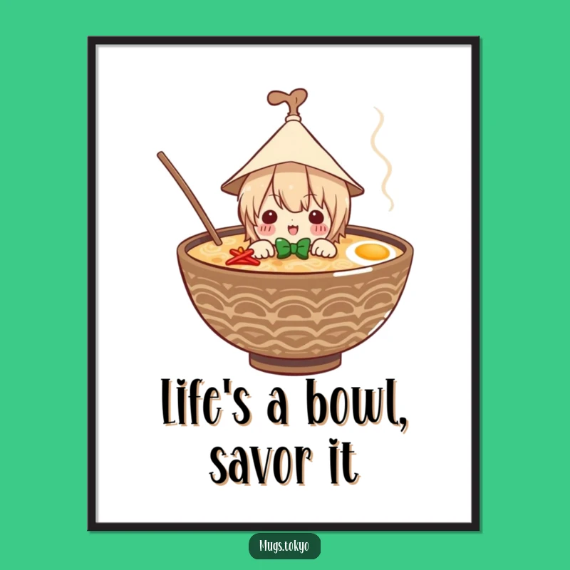 Funny Free Printable Wall Art: Ramen Bowl Peek, Humorous Downloadable Decor