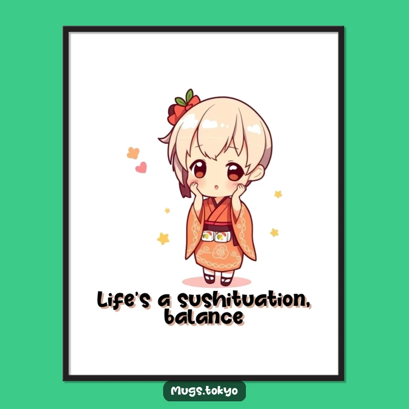 Funny Free Printable Wall Art: Sushi Balancing Character for Whimsical Decor