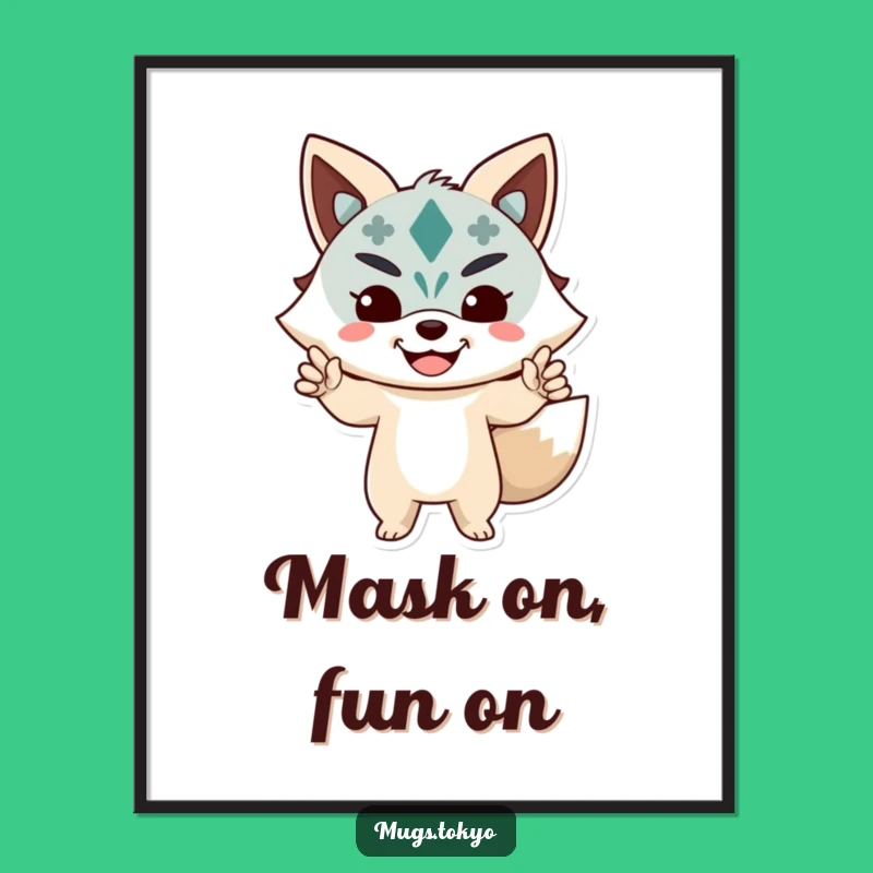 Playful Kitsune Mask Character Free Printable Wall Art, Unique Japanese Inspired Decor