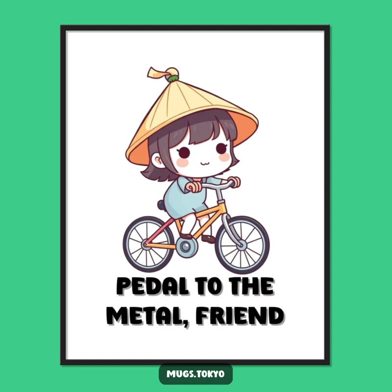 Funny Free Printable Wall Art: Japanese Hat Cyclist, Cute Downloadable Decor for Bike Lovers