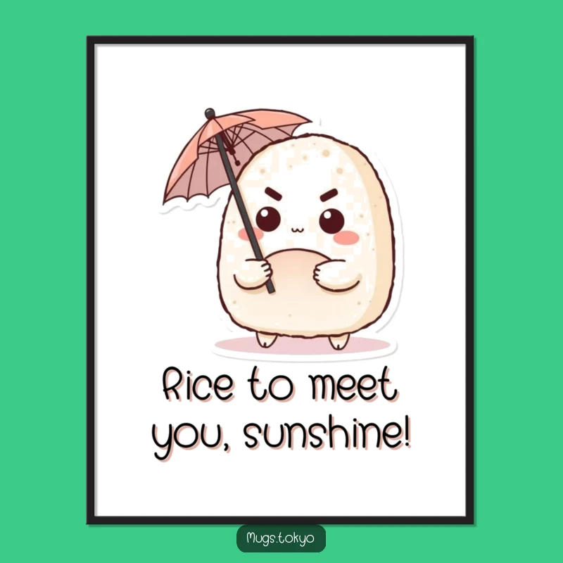 Free Printable Wall Art: Determined Onigiri with Umbrella - Quirky Downloadable Decor