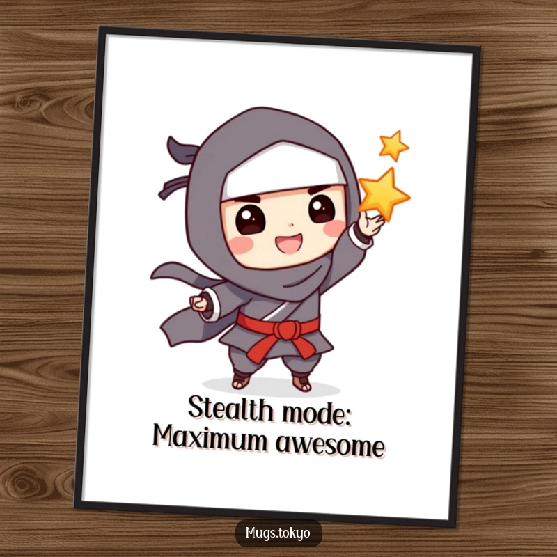 Funny Free Printable Wall Art showcasing a grinning ninja playfully tossing a sharp throwing star, bringing action to your decor.