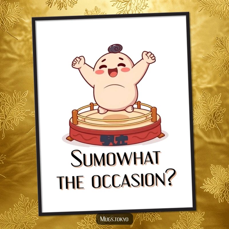 Funny Free Printable Wall Art of a character energetically and cheerfully bouncing on a stylized, miniature sumo ring, full of movement.