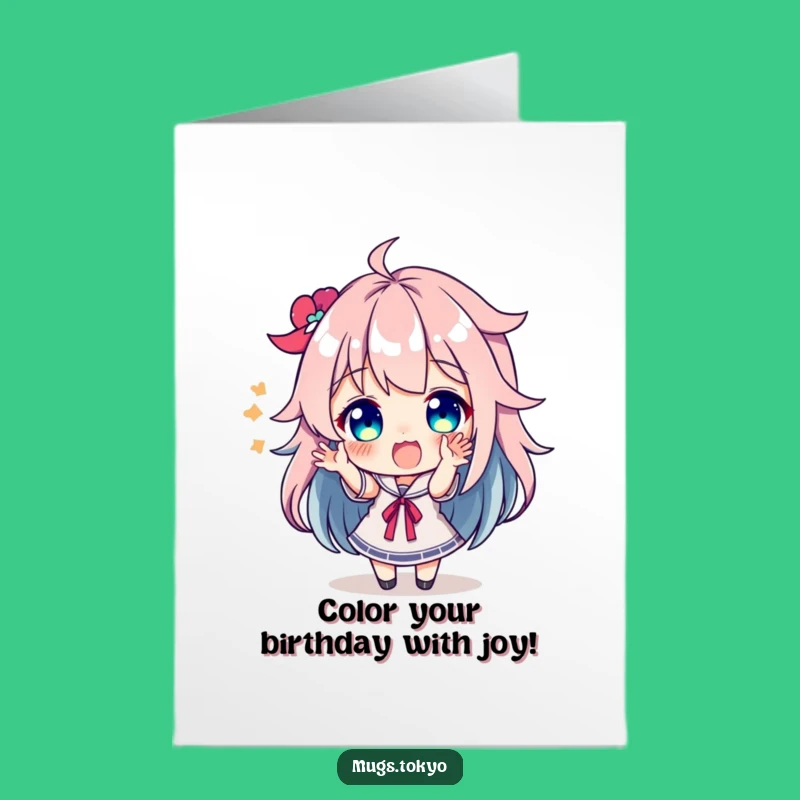 Free Printable Birthday Card: Colorful Hair Character Excited Greeting!