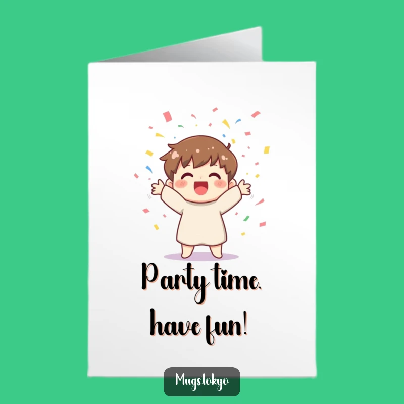 Free Printable Birthday Card: Confetti Tossing Character Funny Downloadable Gift