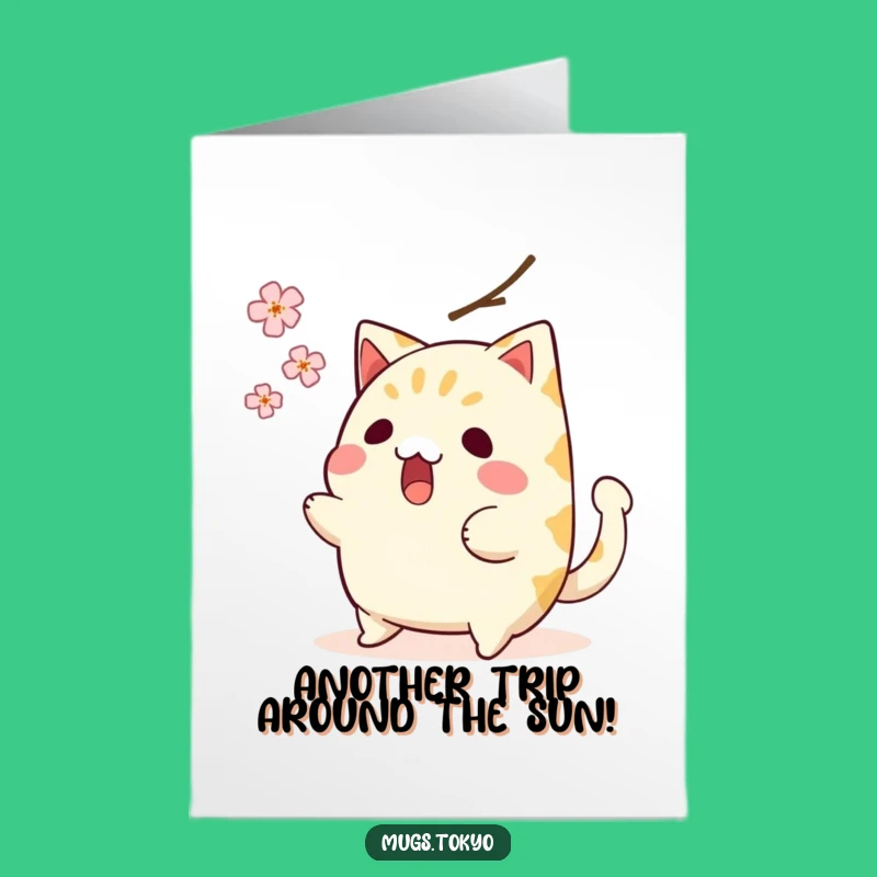 Free Printable Birthday Card: Surprised Taiyaki Dodging Blossom, Funny Downloadable Gift