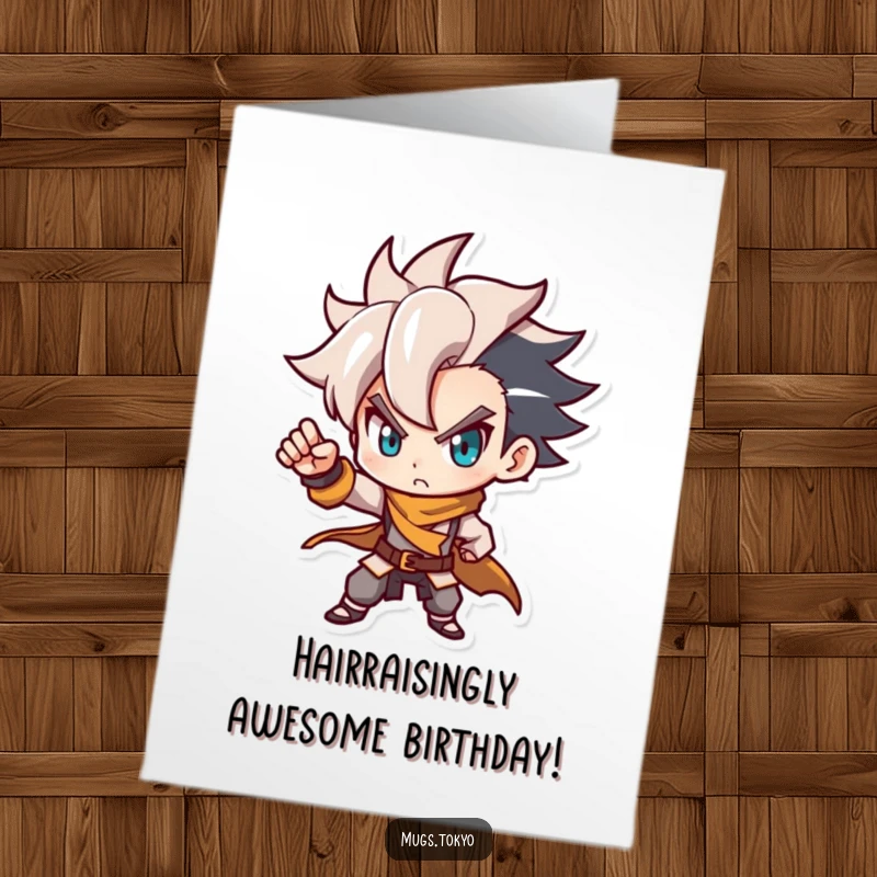 Funny Free Printable Birthday Card: Determined Character with Stylish Hair Posing Dynamically