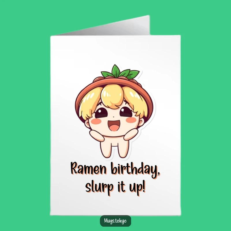 Free Printable Birthday Card: Ramen Hat Character, Delightful Downloadable Gift
