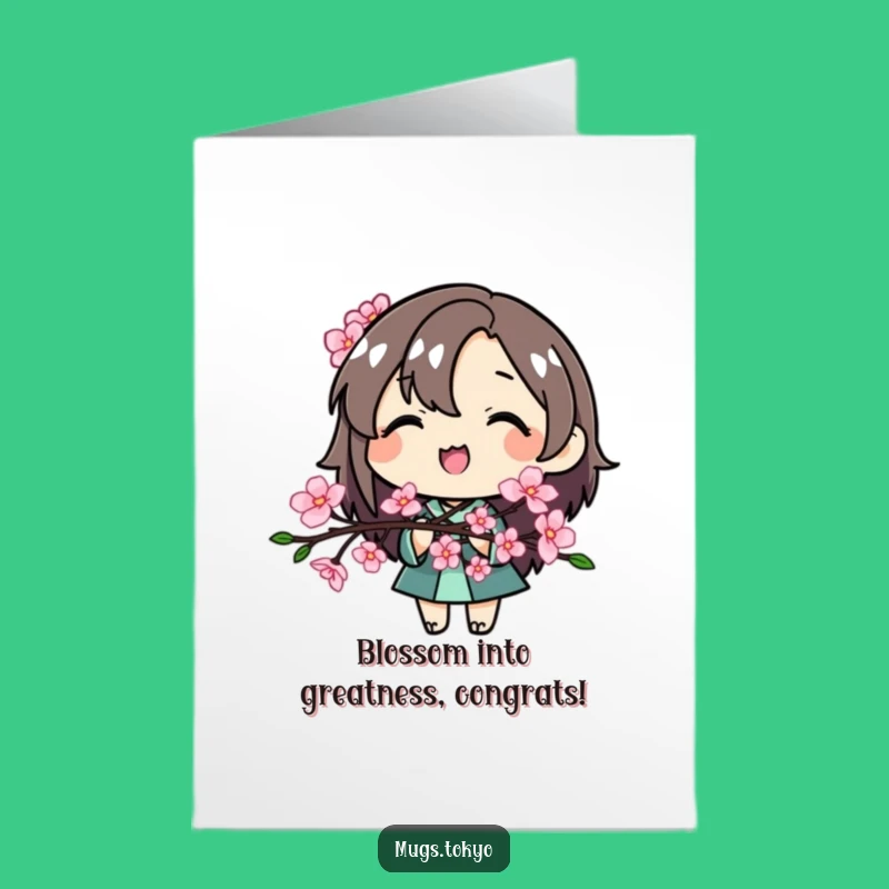 Free Printable Congrats Card: Cherry Blossom Character Joyful Downloadable Gift