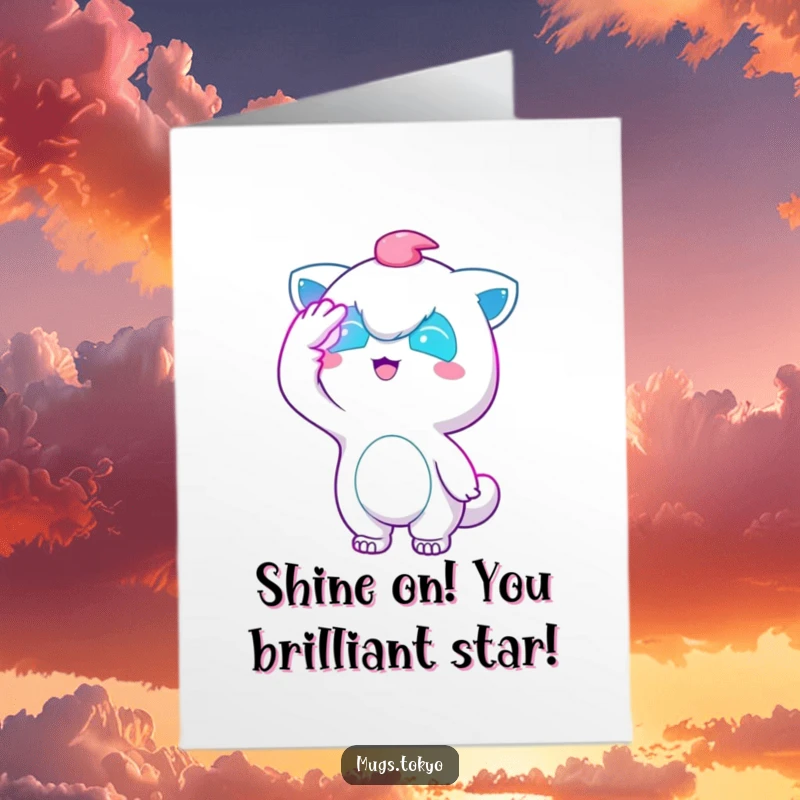 Funny Free Printable Congratulations Card: a character playfully shielding eyes from bright neon lights, celebrating a spectacular achievement.