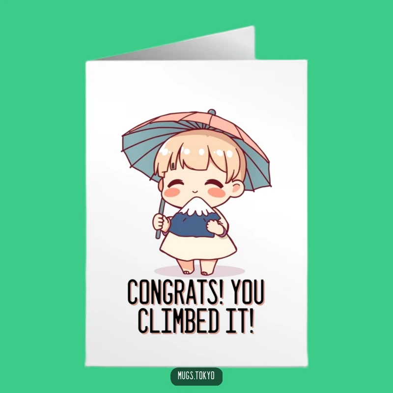 Hilarious Free Printable Congrats Card: Giggling Fuji Umbrella Character Downloadable Gift