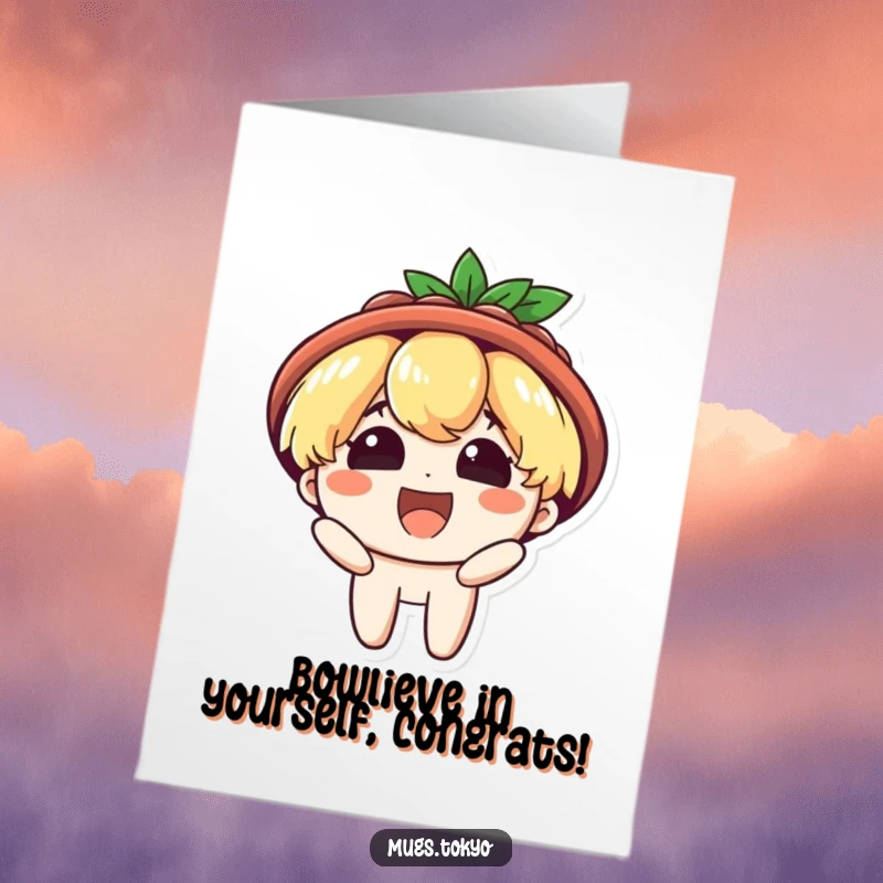 Funny Free Printable Congratulations Card: Character with Ramen Hat Beaming, Ready to Celebrate