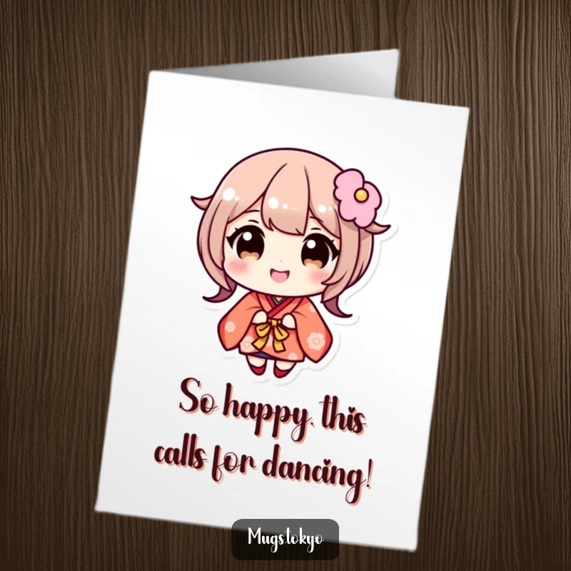 Funny Free Printable Congratulations Card: Ecstatic Kimono Character with Wide Eyes, Celebrating Success