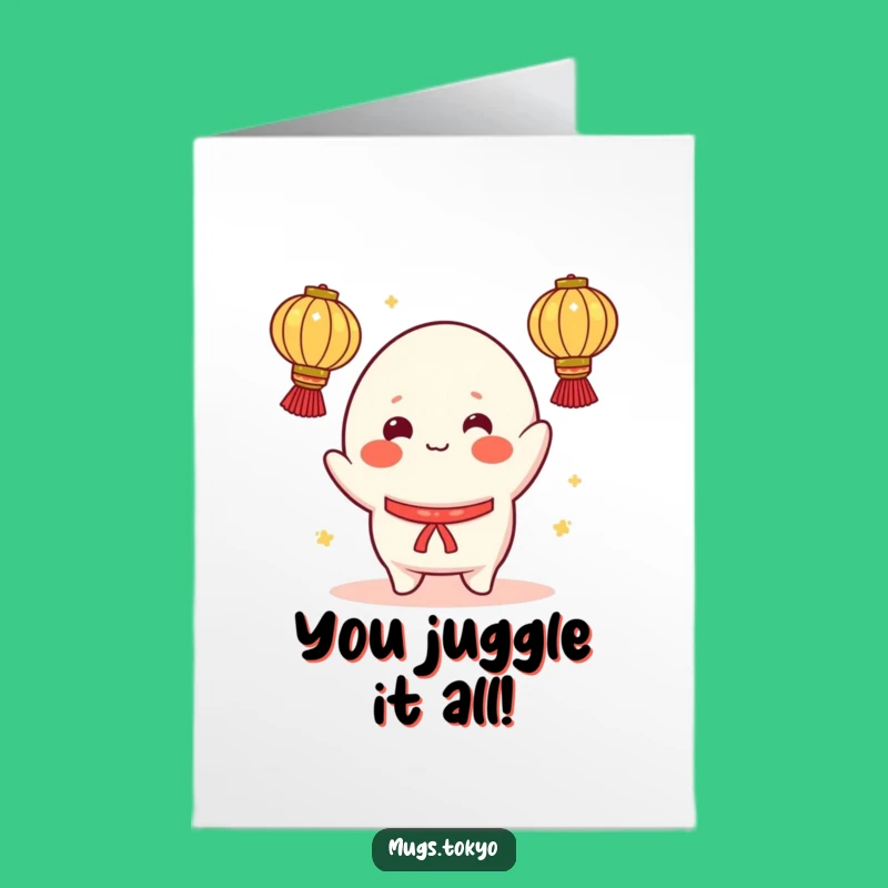 Free Printable Congrats Card: Mochi's Enthusiastic Lantern Juggling, Funny Downloadable