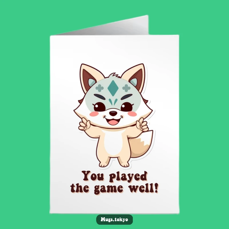 Free Printable Congrats Card: Playful Kitsune Character for Your Big Win