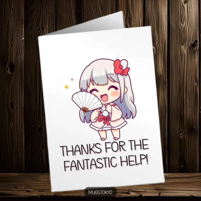 Funny Free Printable Thank You Card: Smiling Character Beckoning with Fan, Expressing Gratitude