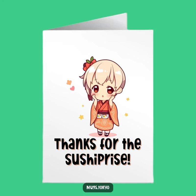 Free Printable Thank You Card: Sushi Balance Thanks from a Kimono Character