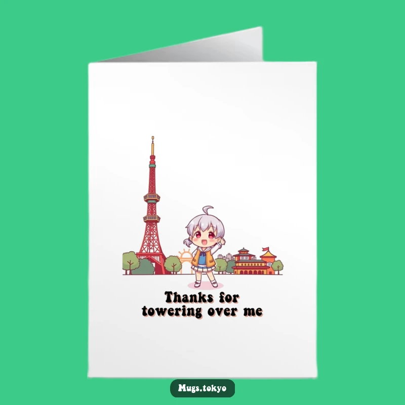 Free Printable Tokyo Tower Thank You Card: Character's Playful Pose - Send Gratitude!