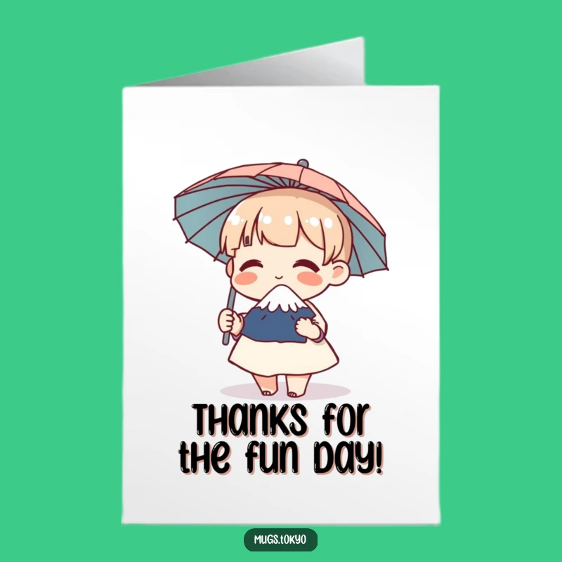 Funny Free Printable Thank You Card: Giggling Fuji Umbrella Character Downloadable Gift