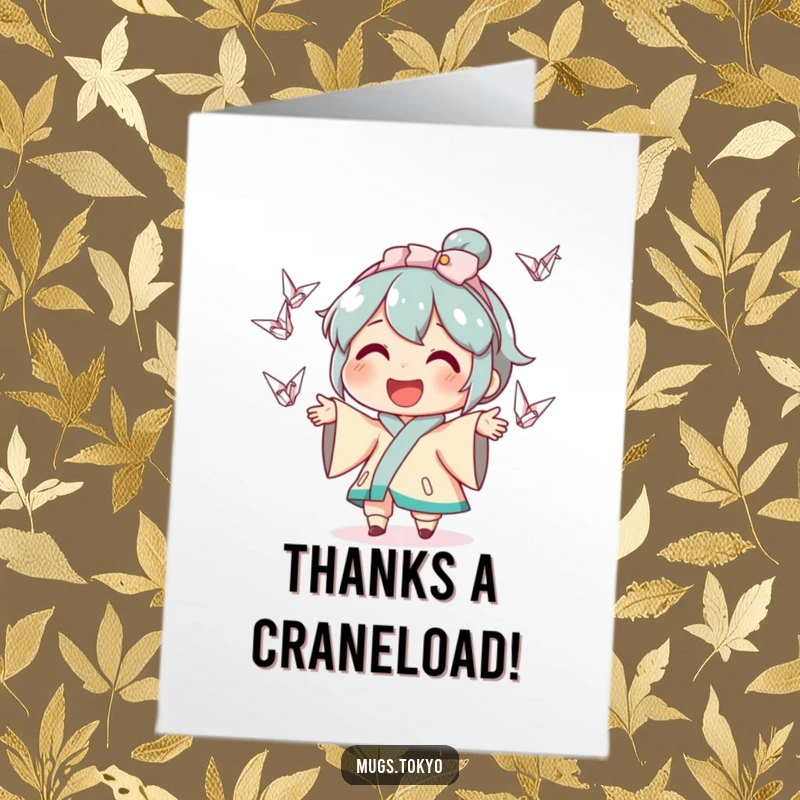 Funny Free Printable Thank You Card: A character joyfully juggles origami cranes to express sincere thanks.