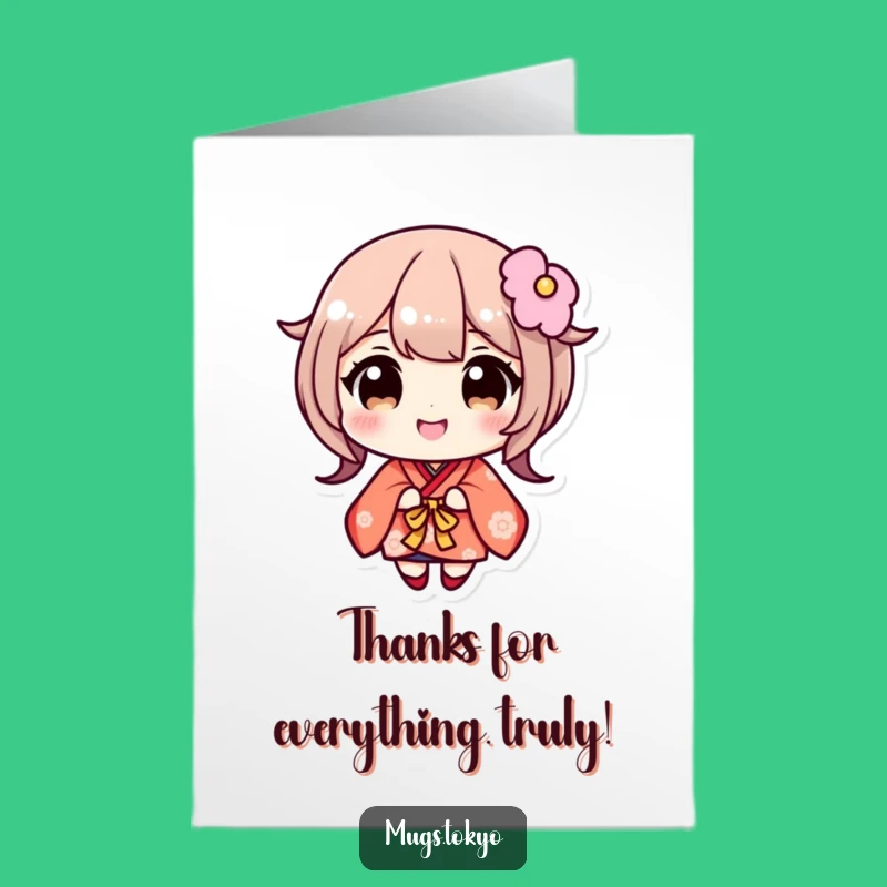 Free Printable Thank You Card: Wide-Eyed Kimono Character, Funny Downloadable Gift
