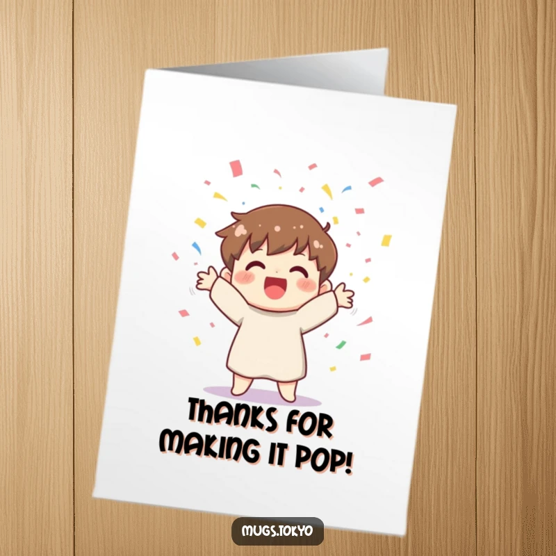 Funny Free Printable Thank You Card: Delightful character tossing colorful confetti, a joyful way to say thank you.