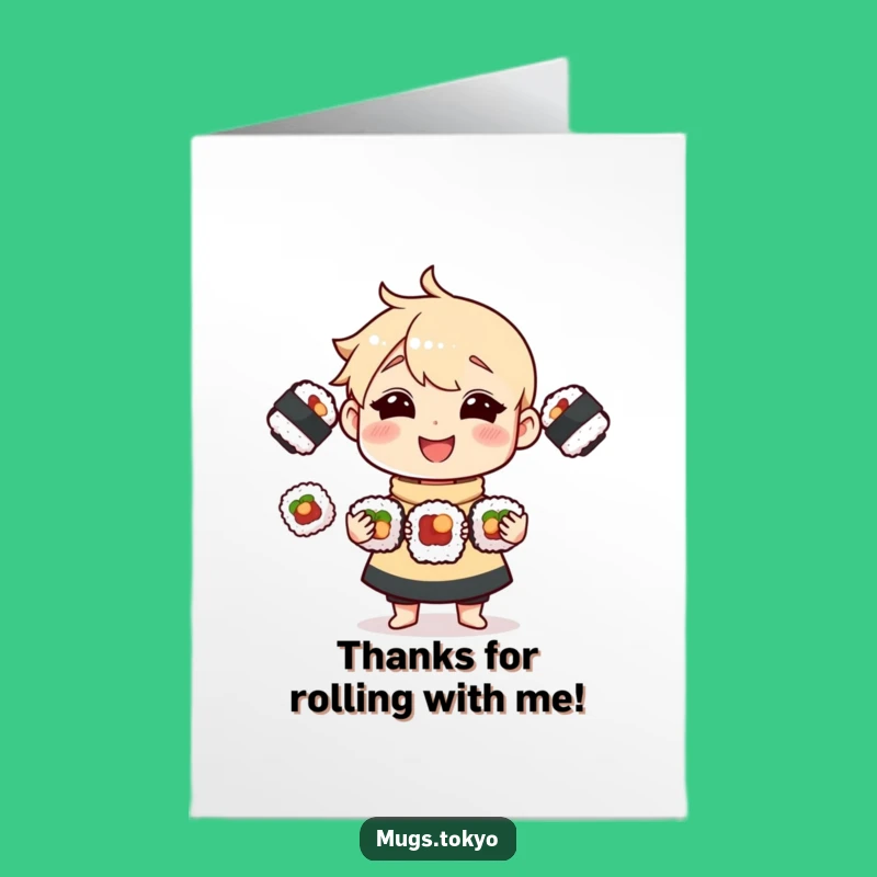 Free Printable Thank You Card: Funny Sushi Juggling Character, Send Gratitude with Humor