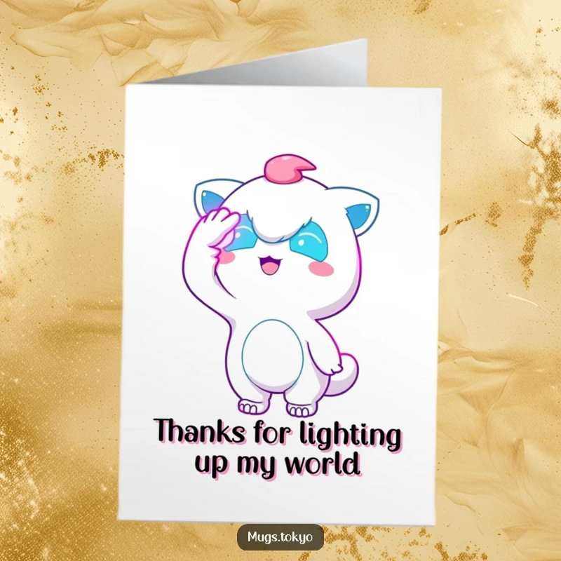 Funny Free Printable Thank You Card: a character playfully shielding eyes from bright neon lights, expressing overwhelming gratitude.