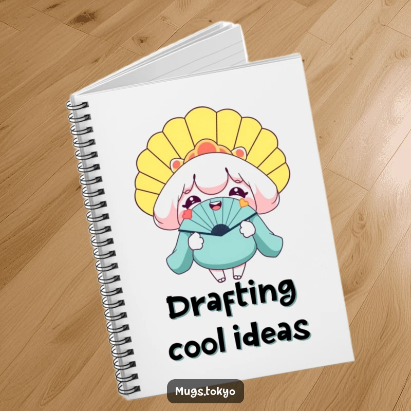 Funny notebook with a smiling character holding a gigantic novelty fan, ideal for jotting down cool thoughts and ideas.