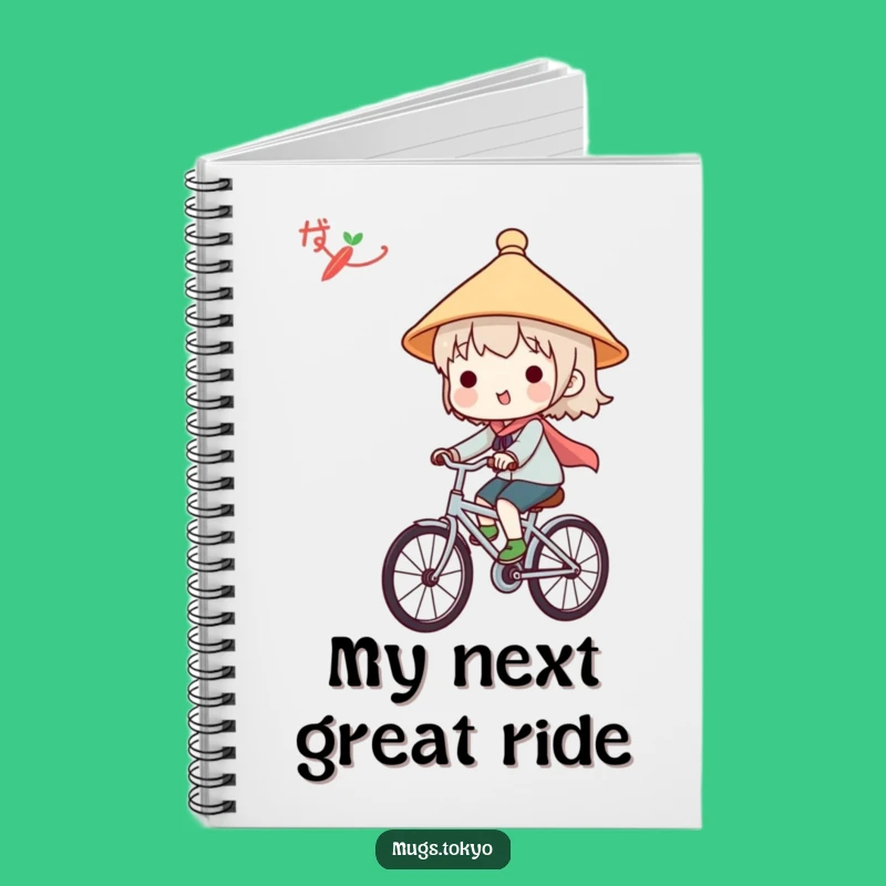 Funny Japanese Hat Notebook - Cute Character Bicycle Rider Journal Gift
