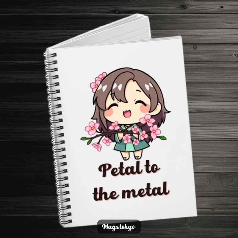 Funny Cherry Blossom Character Notebook, a smiling character holding a cherry blossom branch, perfect for journaling.