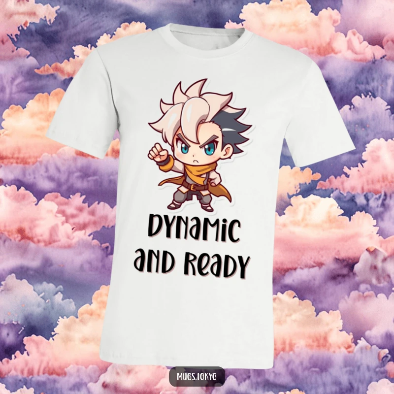 Funny T-shirt featuring a determined character with a stylish haircut, posing dynamically. Bold and fashionable apparel.