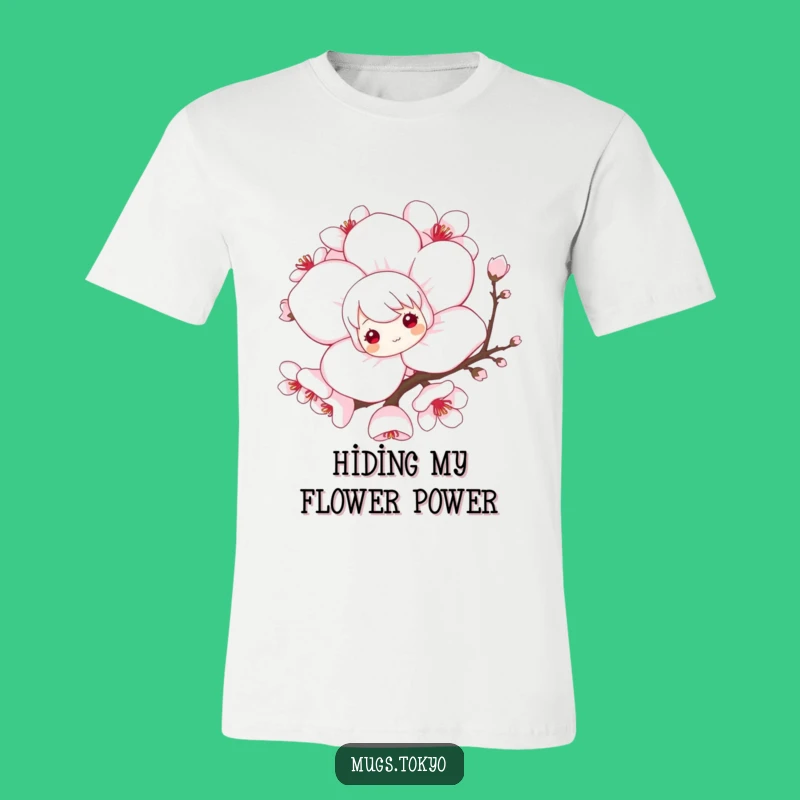 Funny Blossom Tee: Playful Character Hiding, Whimsical Humor Gift!