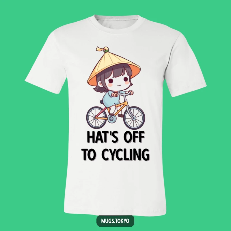 Funny Japanese Hat Bicycle T-Shirt - Cute Character Travel Tee Gift