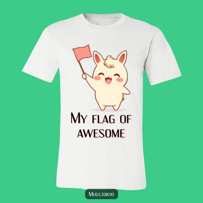 Funny Flag Waving Tee: Excited Character, Playful Humor Gift!