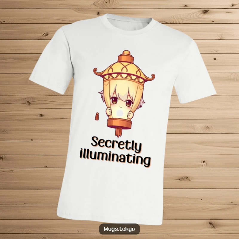 Funny T-Shirt: A character humorously peeks from behind a vibrant, glowing lantern, adding a touch of playful mystery.