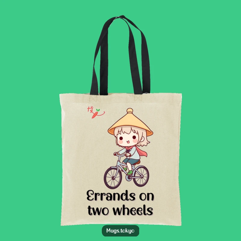 Funny Japanese Hat Tote Bag - Cute Character Bicycle Rider Eco-Friendly Gift