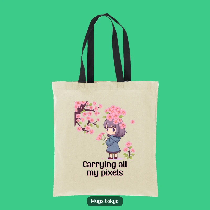Funny Pixel Blossom Tote Bag: Adoring Character, Stylish Retro Gift