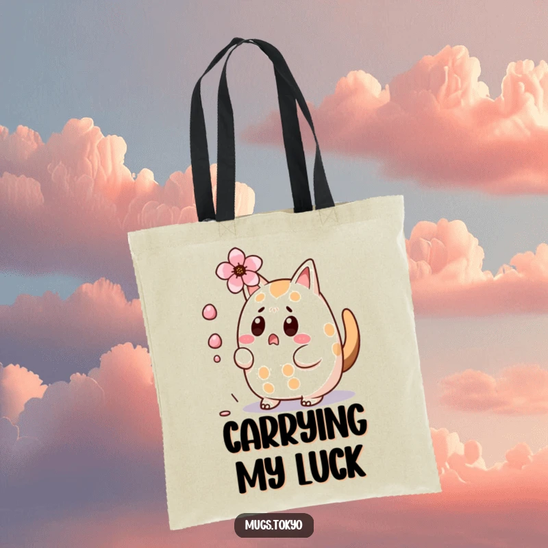 Funny Taiyaki Tote Bag: Surprised wagging tail character, narrowly avoiding a falling cherry blossom, durable and cute.