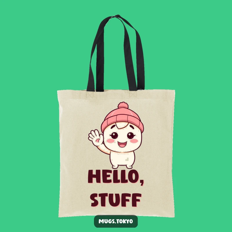 Funny Beanie Tote Bag: Waving Hello, Tiny Hat, Handy Gift