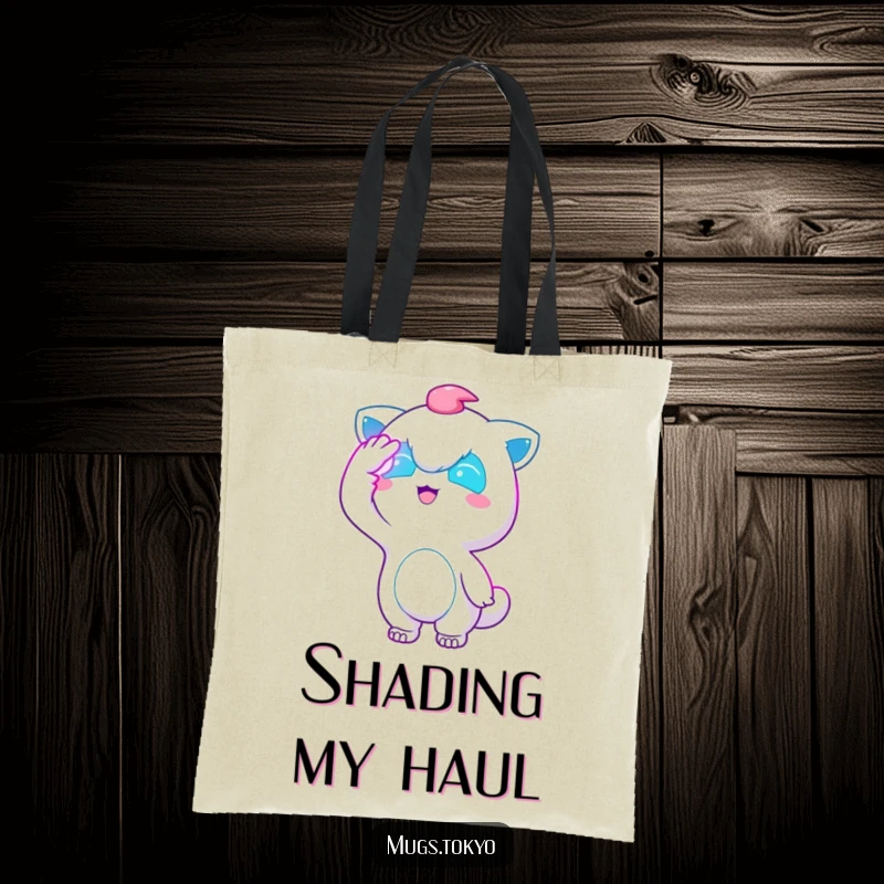 Funny Neon Lights Tote Bag: A character shields its eyes from neon lights, perfect for carrying your essentials with a dazzling touch.